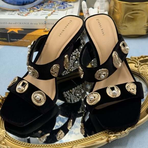 🆕 GIANNI BINI 🧿 NWOB Penei Velvet Pearl Surrealist Ornament Slide Sandal Sz 7 - Picture 13 of 16